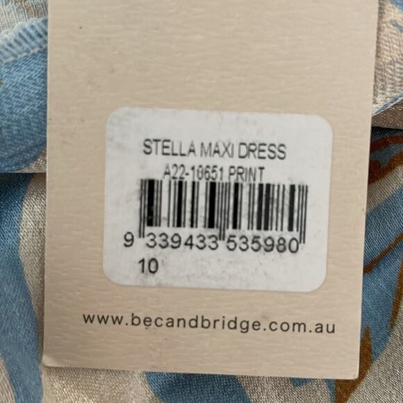 Bec Bridge Stella Maxi Dress Satin V Neck Open Back Beige Blue Floral Print 6 US - Picture 9 of 16